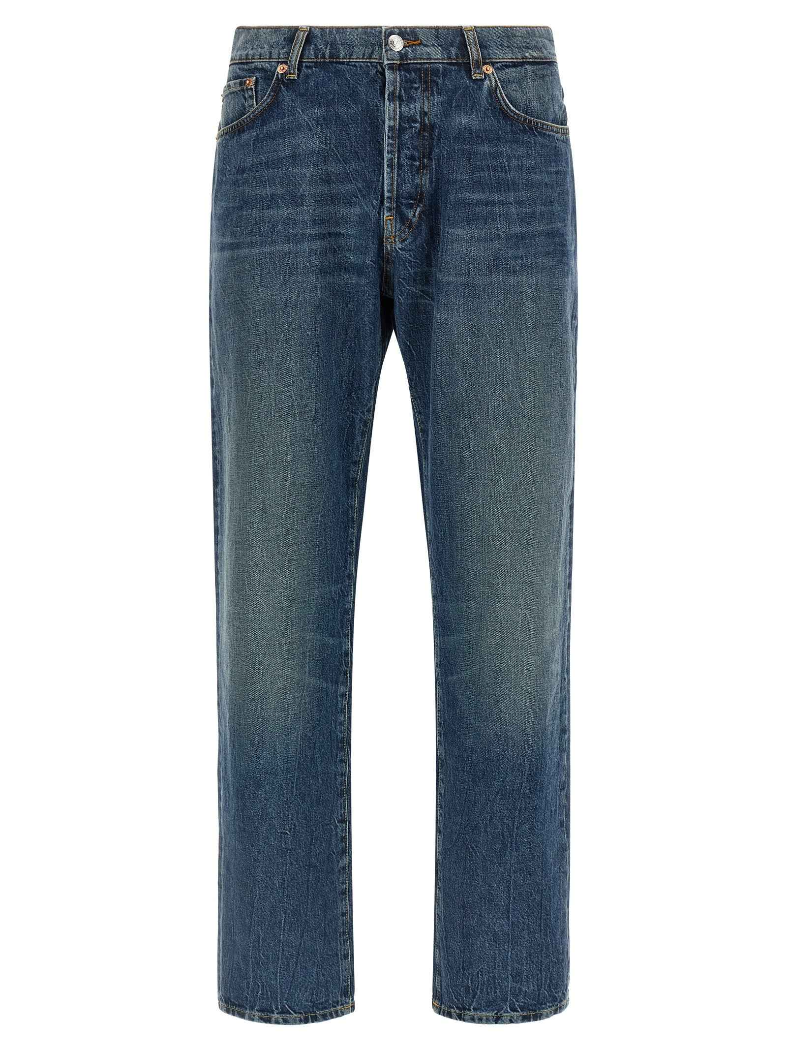 Blue Cotton Straight-Leg Jeans