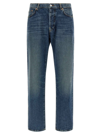 Blue Cotton Straight-Leg Jeans