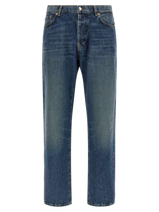 Blue Cotton Straight-Leg Jeans