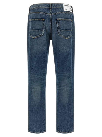 Blue Cotton Straight-Leg Jeans