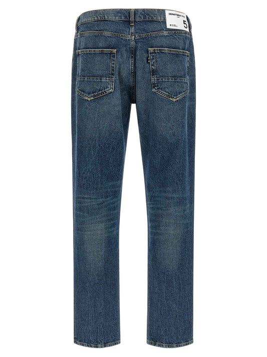 Blue Cotton Straight-Leg Jeans