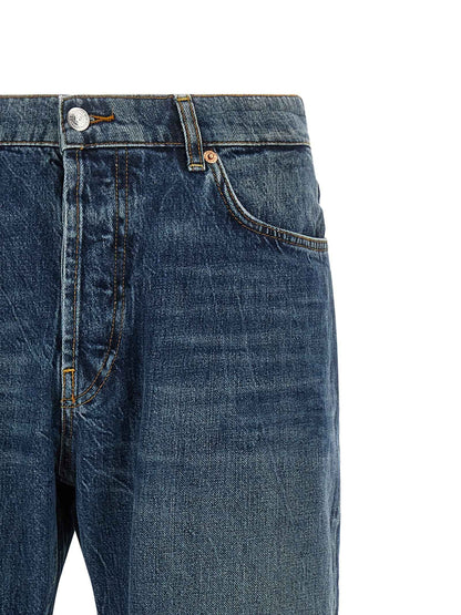 Blue Cotton Straight-Leg Jeans