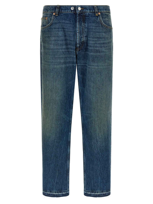 Blue Cotton Straight-Leg Jeans