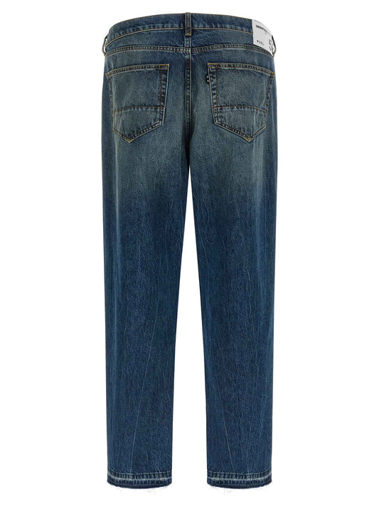 Blue Cotton Straight-Leg Jeans