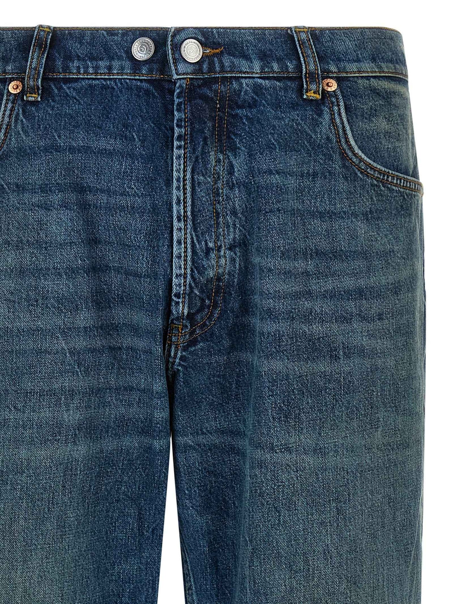 Blue Cotton Straight-Leg Jeans