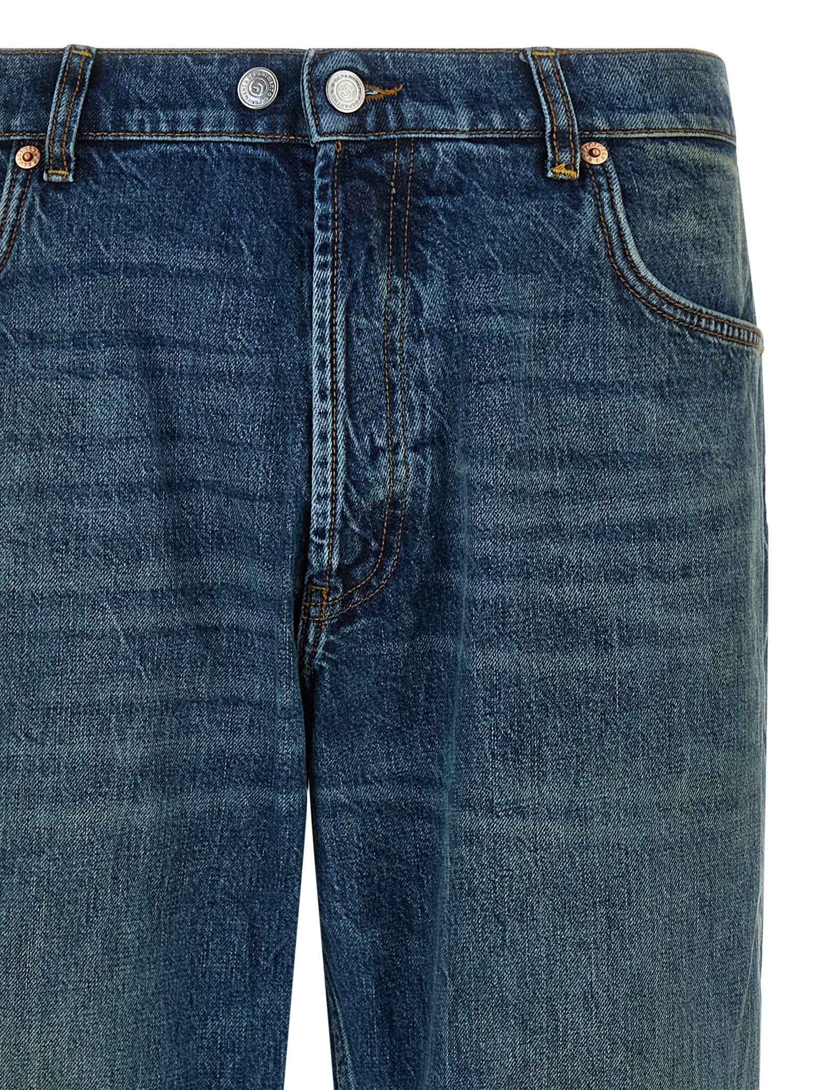 Blue Cotton Straight-Leg Jeans