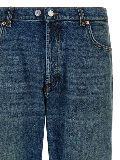 Blue Cotton Straight-Leg Jeans