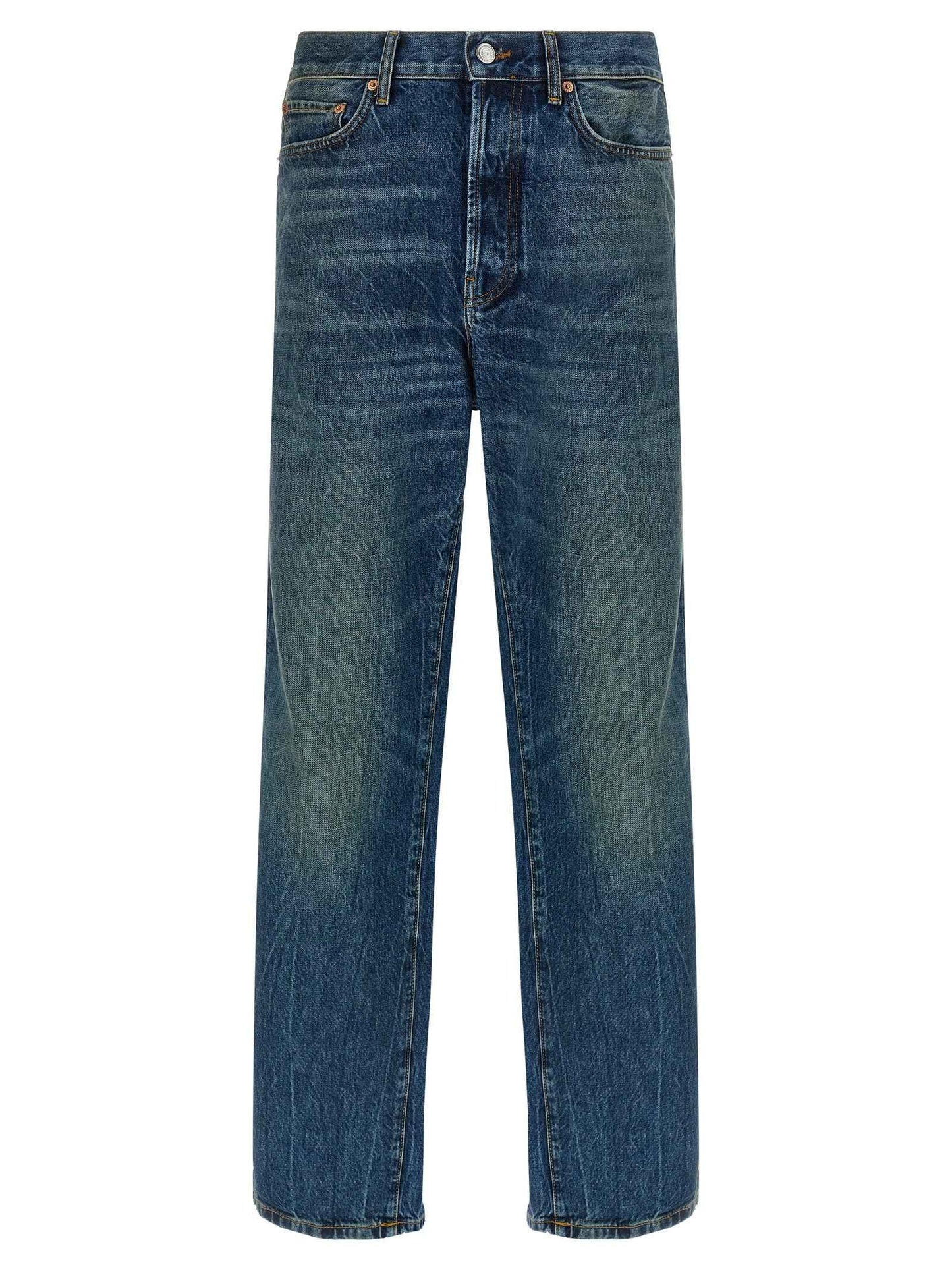 Blue Cotton Straight-Leg Jeans