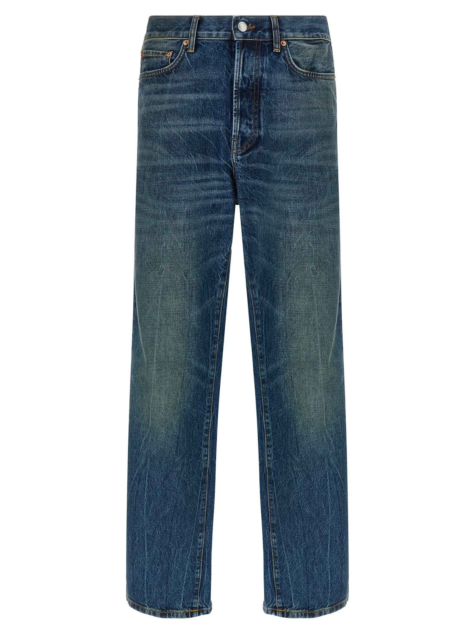 Blue Cotton Straight-Leg Jeans