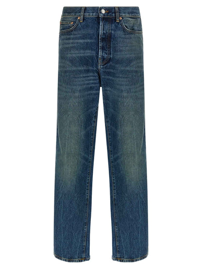 Blue Cotton Straight-Leg Jeans