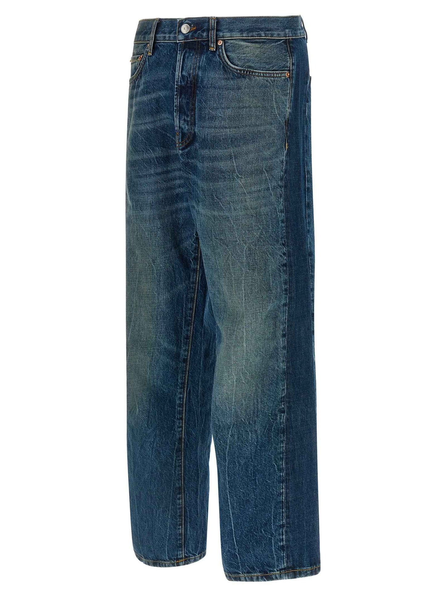 Blue Cotton Straight-Leg Jeans