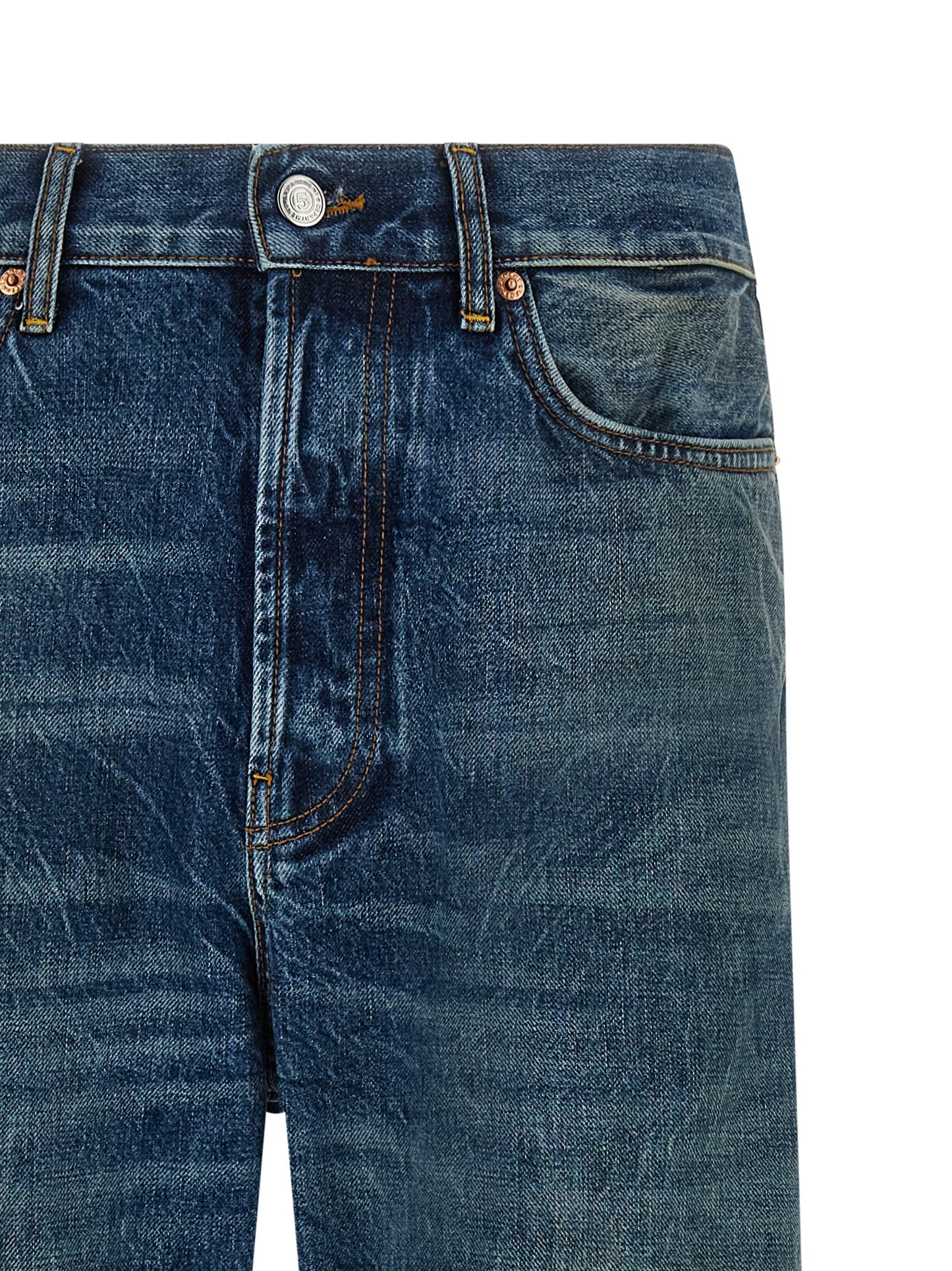 Blue Cotton Straight-Leg Jeans