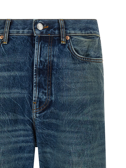 Blue Cotton Straight-Leg Jeans
