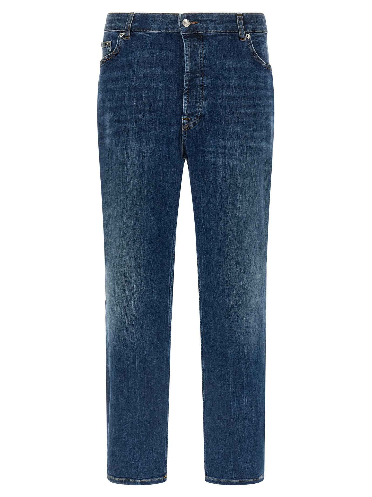 Blue Cotton Cropped Jeans
