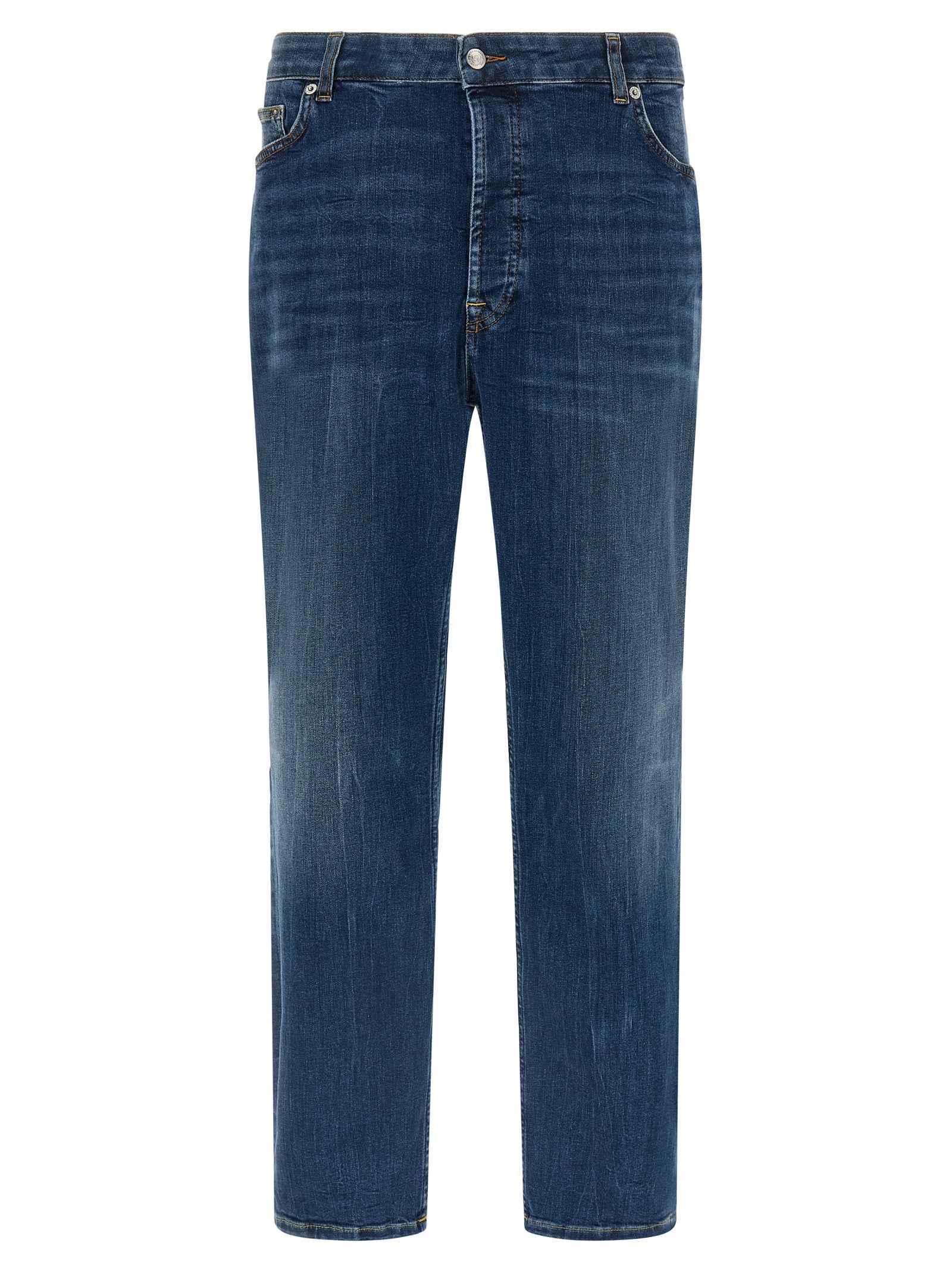 Blue Cotton Cropped Jeans