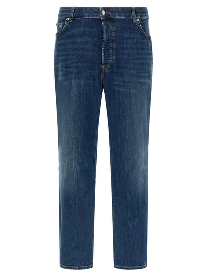 Blue Cotton Cropped Jeans