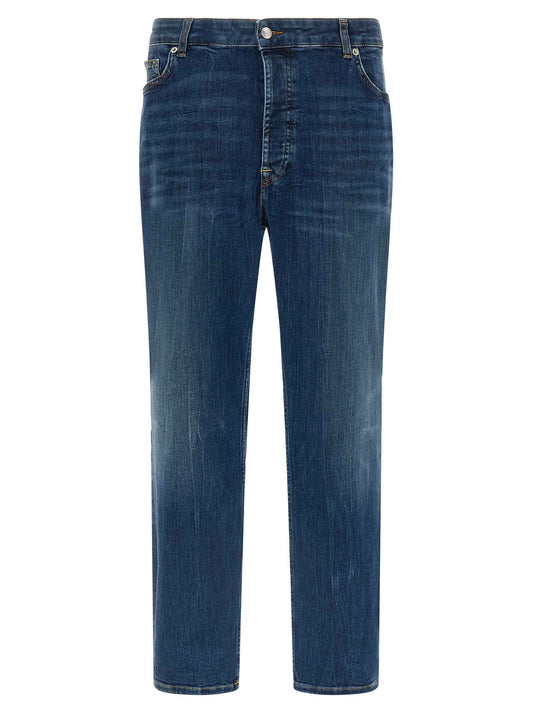 Blue Cotton Cropped Jeans
