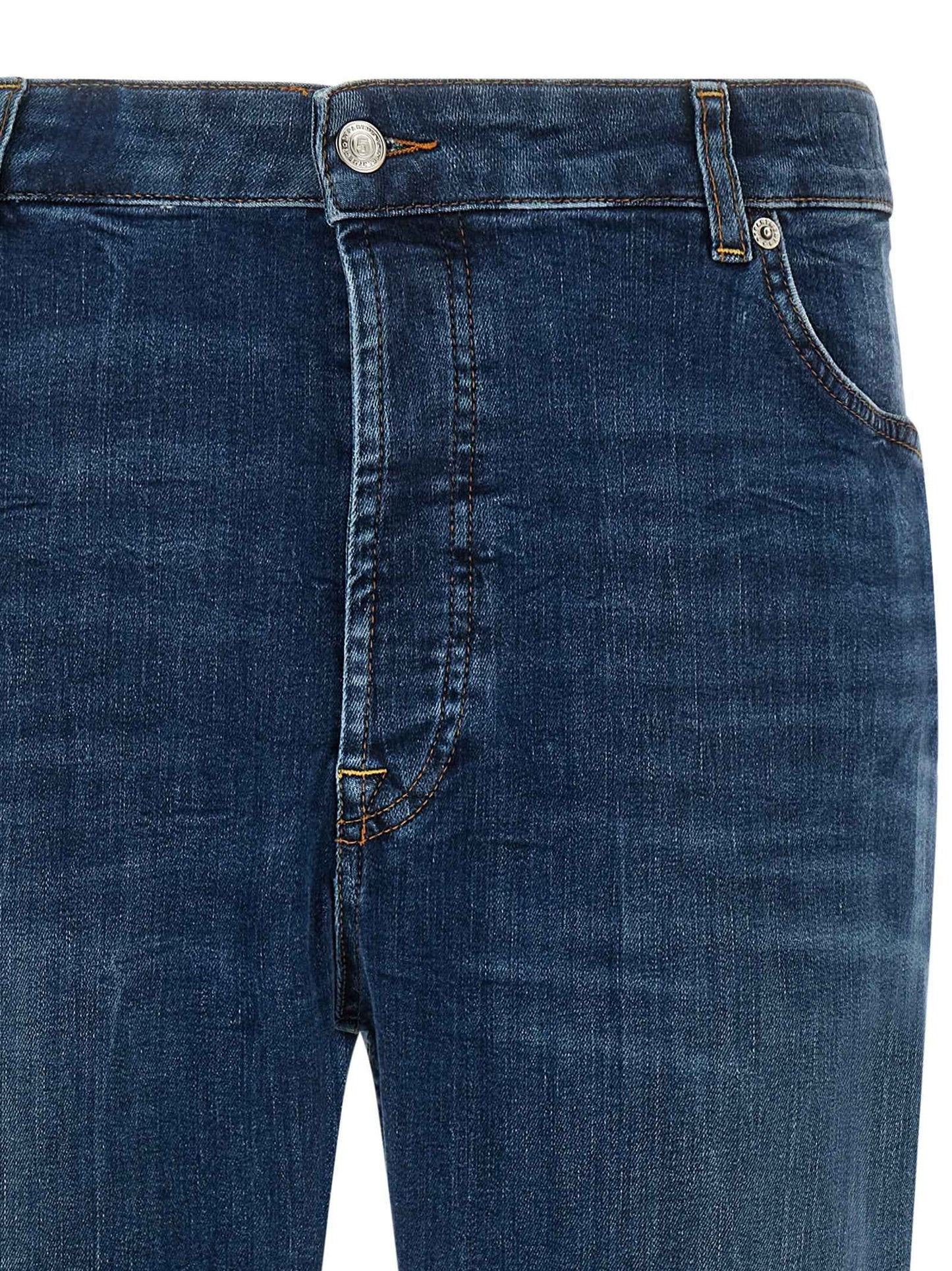 Blue Cotton Cropped Jeans