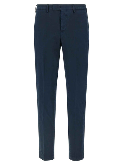 Blue Cotton Casual Pants