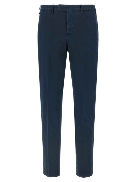 Blue Cotton Casual Pants