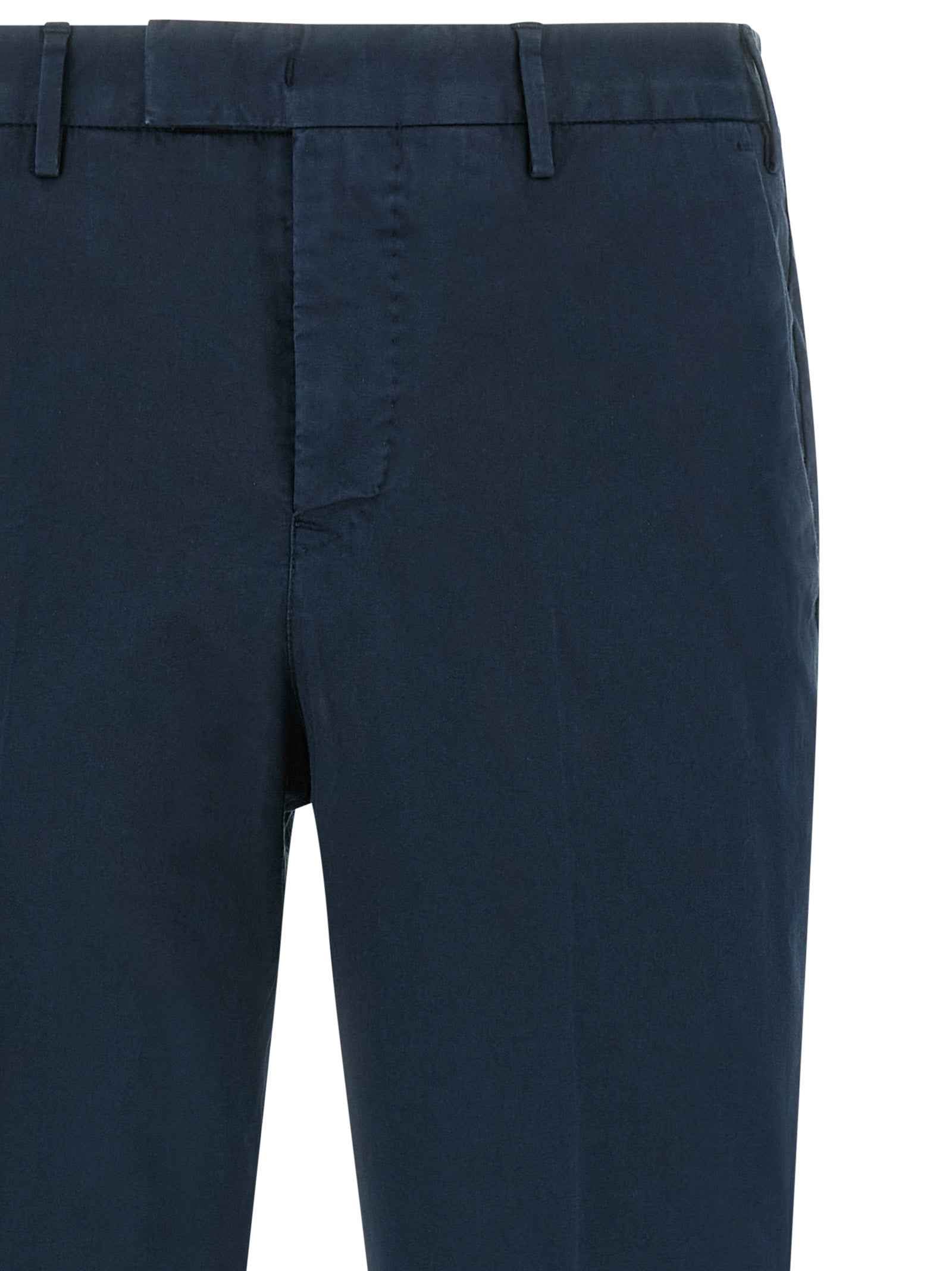 Blue Cotton Casual Pants