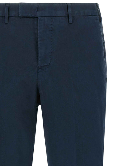 Blue Cotton Casual Pants