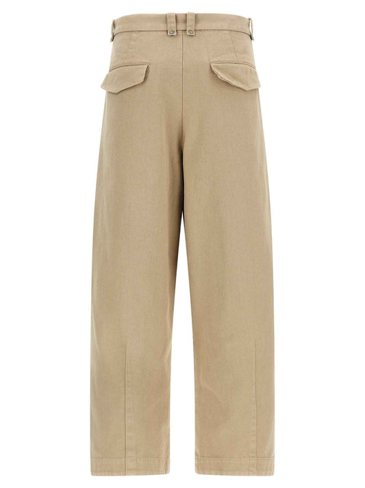 Beige Cotton Casual Pants