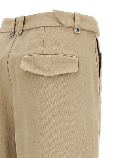 Beige Cotton Casual Pants