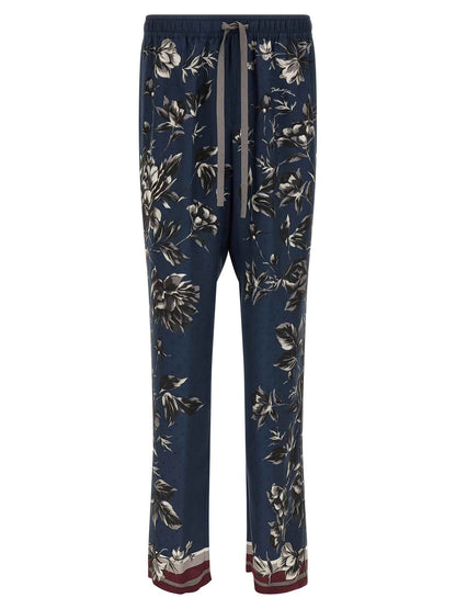 Blue Silk Casual Pants