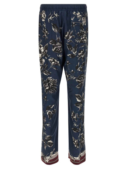 Blue Silk Casual Pants