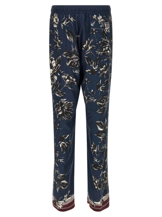 Blue Silk Casual Pants