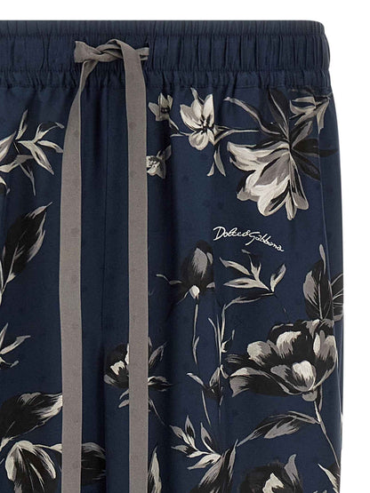 Blue Silk Casual Pants