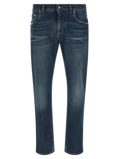Blue Cotton Slim Fit Jeans