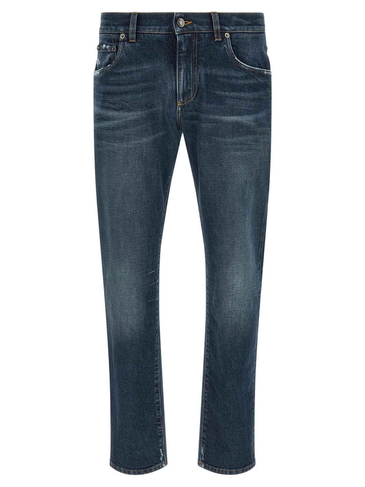 Blue Cotton Slim Fit Jeans