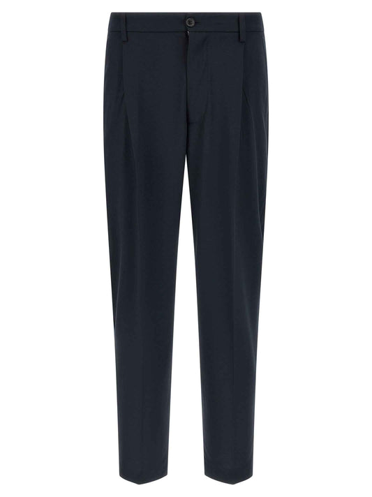 Blue Polyester Casual Pants