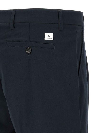 Blue Polyester Casual Pants