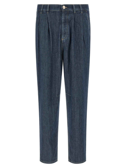 Blue Cotton Straight-Leg Jeans