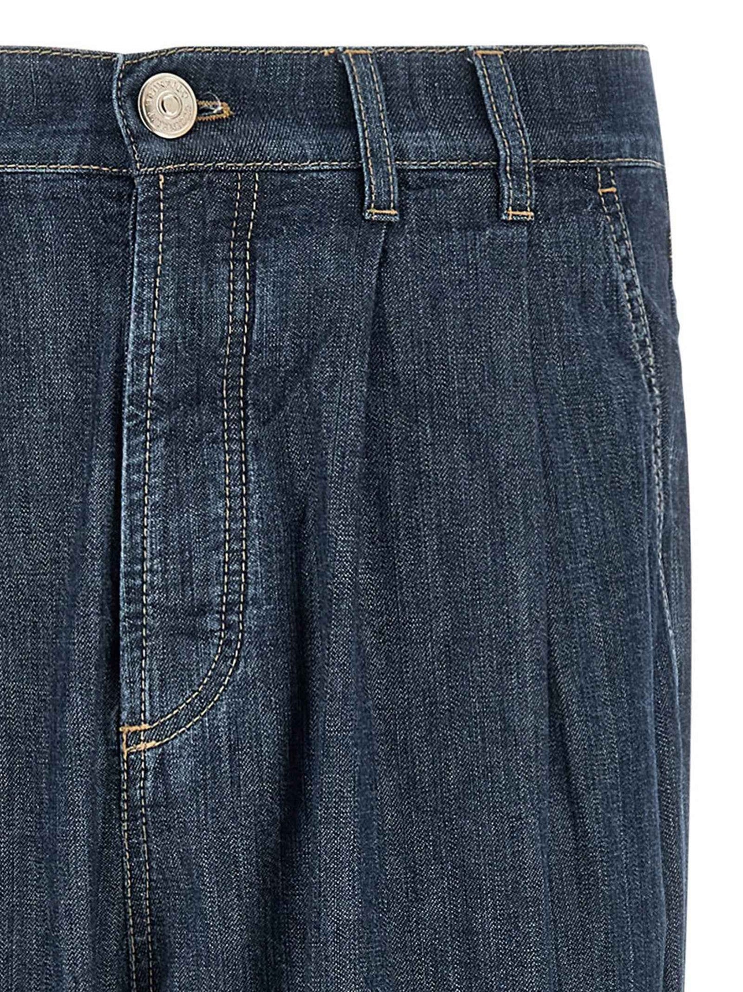Blue Cotton Straight-Leg Jeans