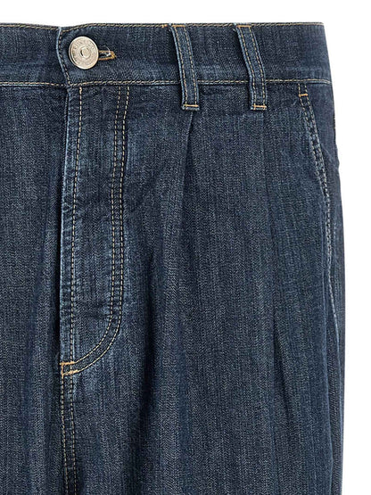 Blue Cotton Straight-Leg Jeans