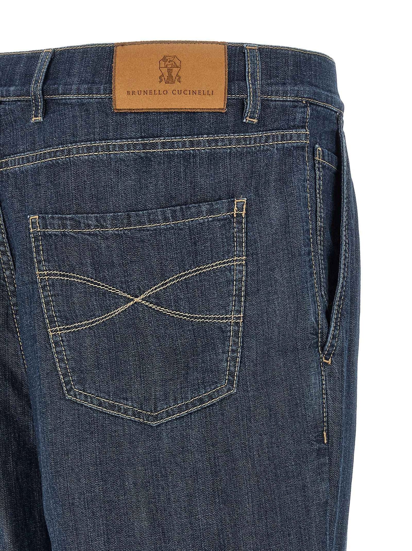 Blue Cotton Straight-Leg Jeans