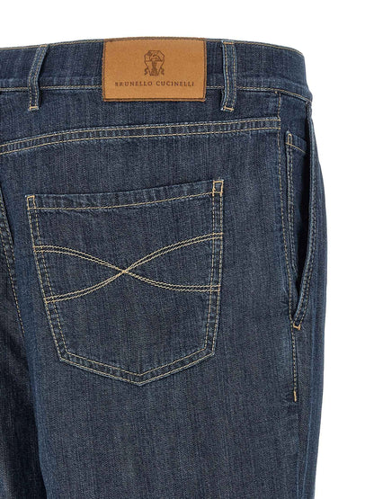 Blue Cotton Straight-Leg Jeans