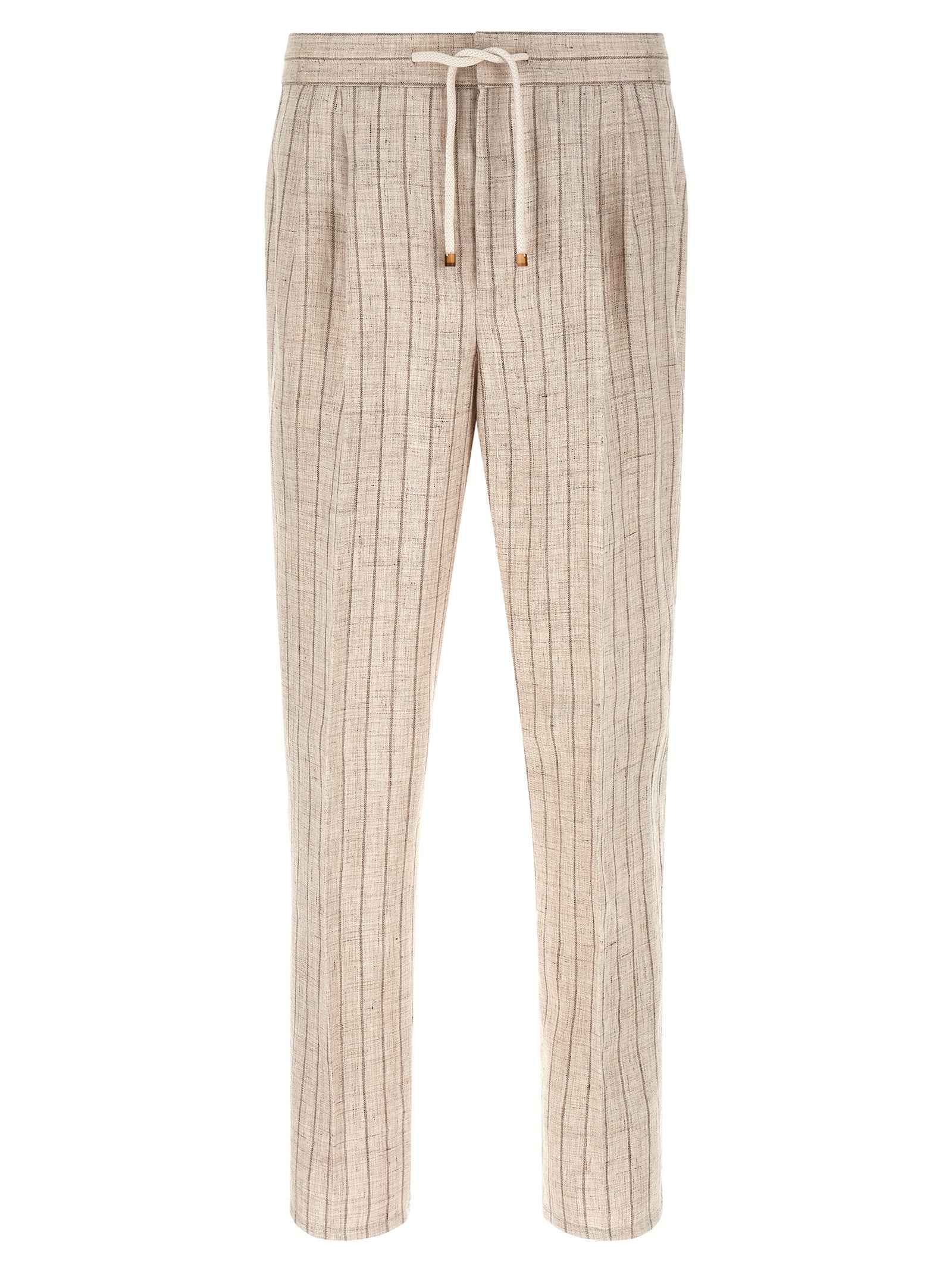 Beige Linen Casual Pants