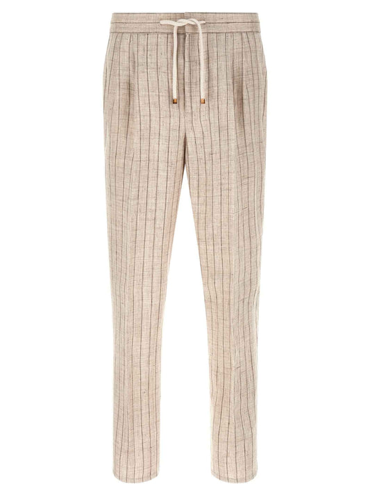 Beige Linen Casual Pants