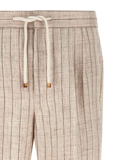 Beige Linen Casual Pants