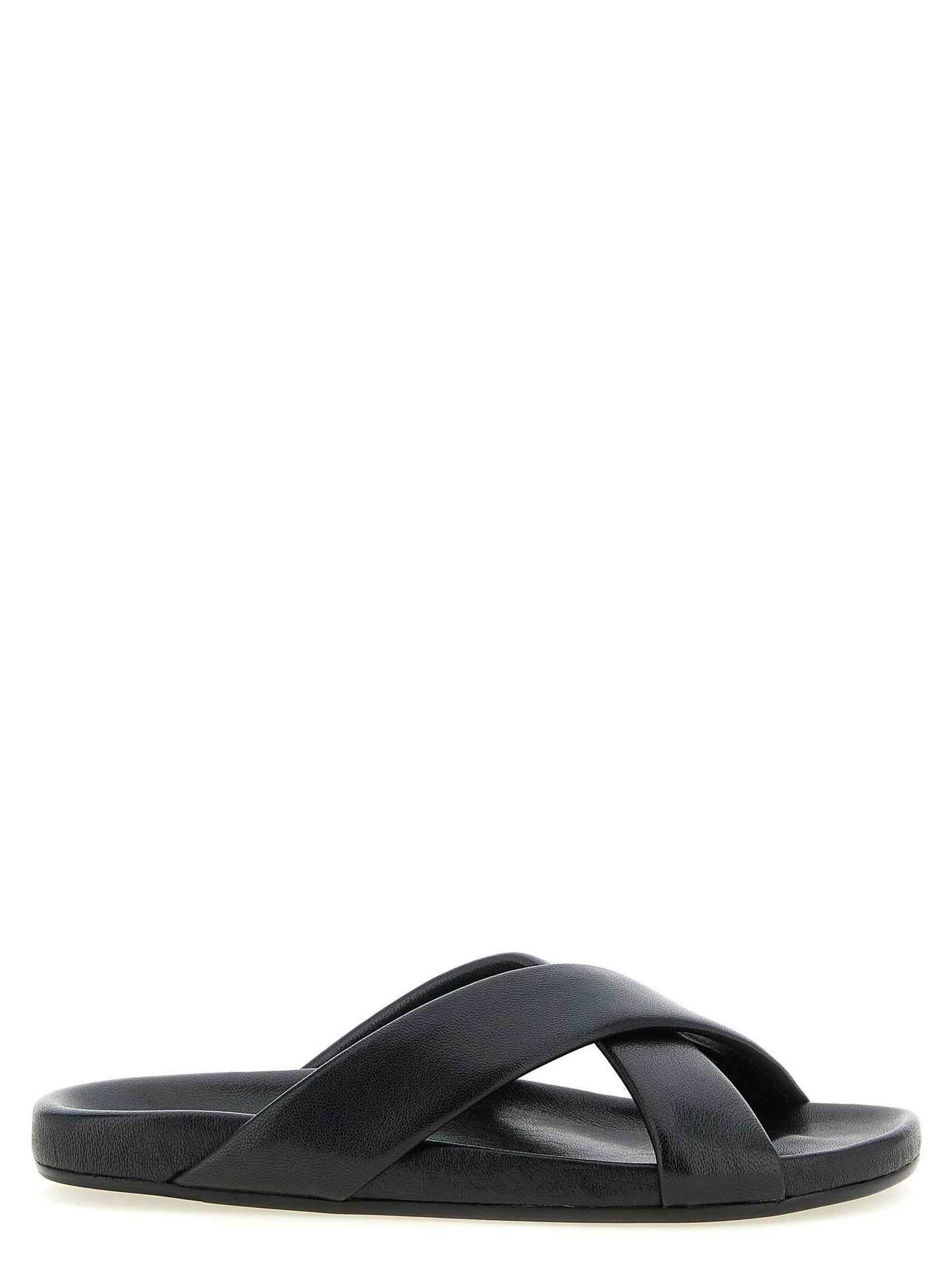 Black Lamb Leather Slides