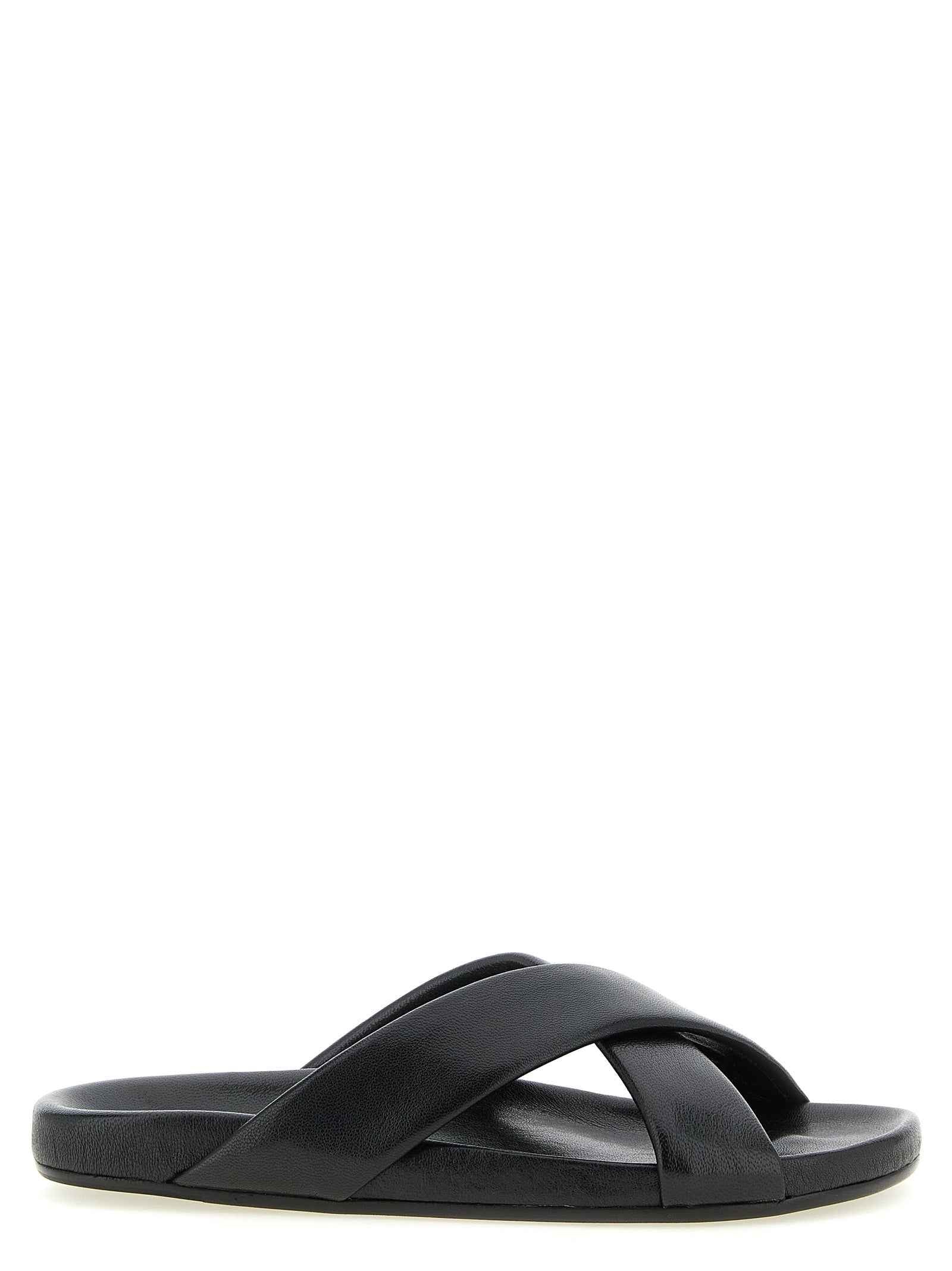 Black Lamb Leather Slides