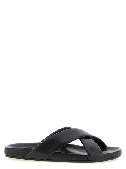 Black Lamb Leather Slides