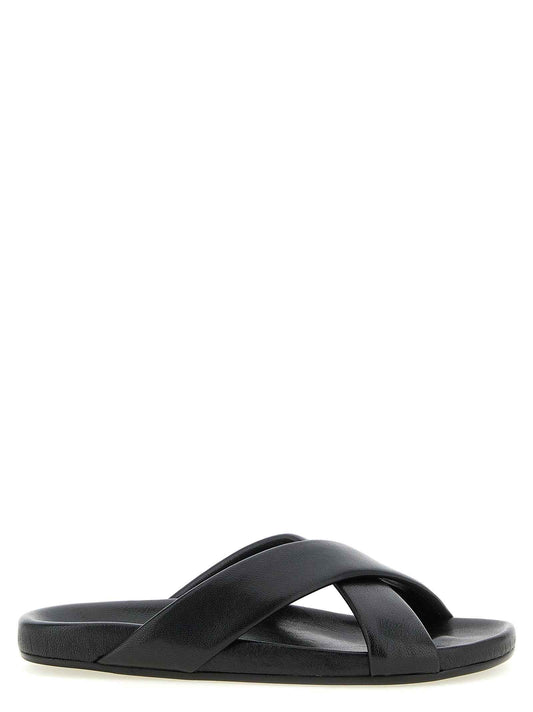 Black Lamb Leather Slides