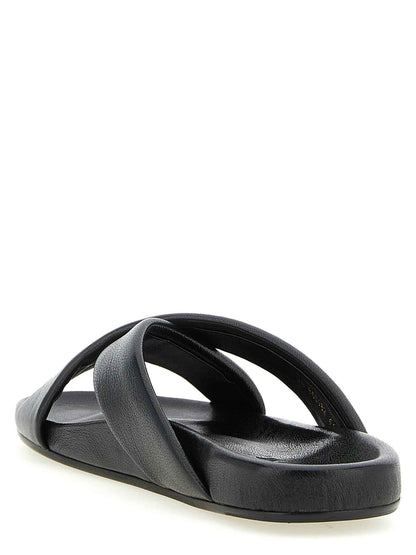 Black Lamb Leather Slides
