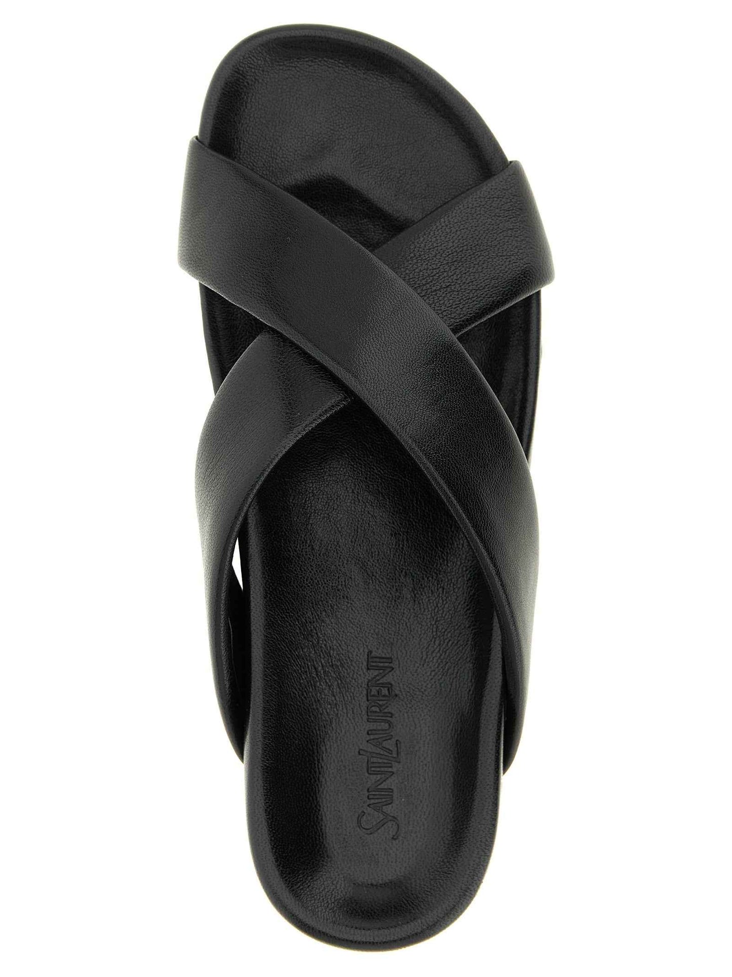 Black Lamb Leather Slides